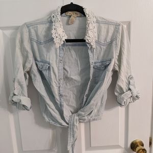 Fun and flirt light denim colored button down